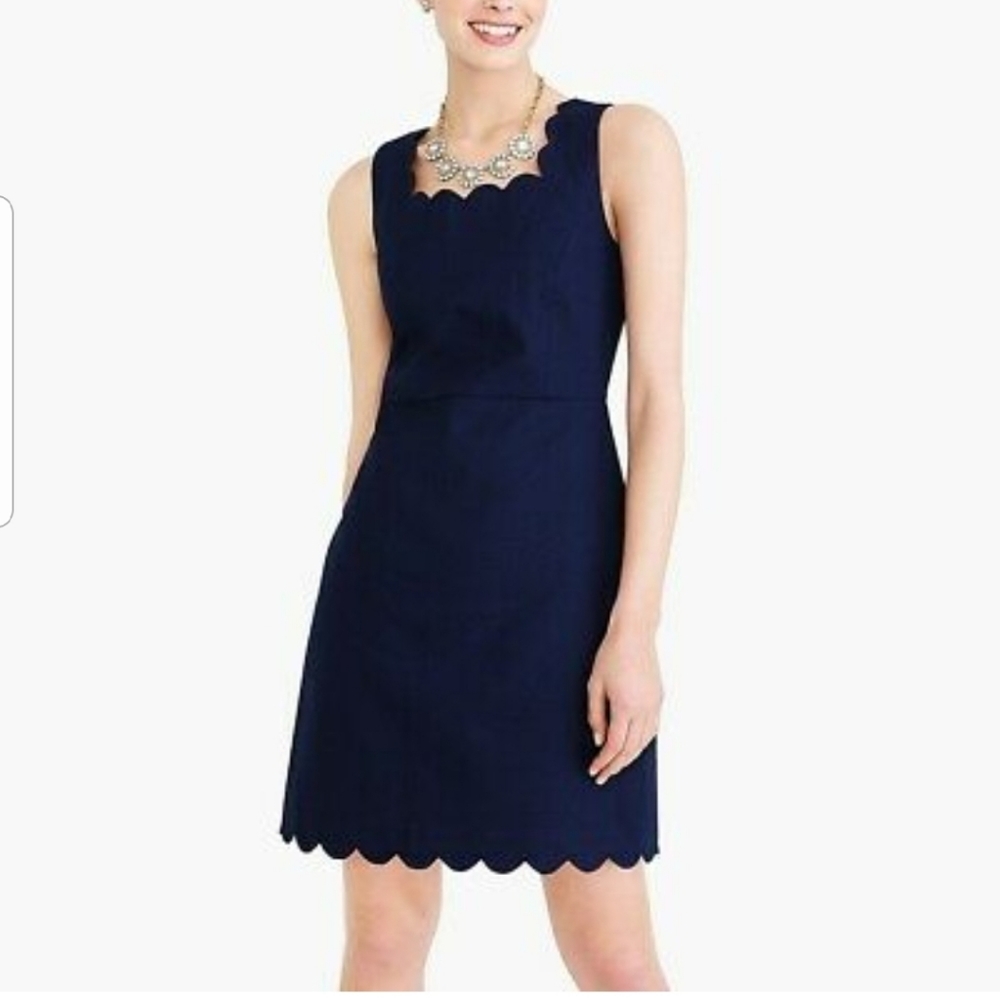 J Crew Factory Navy Basketweave Scallop Edge Dress